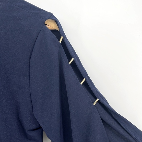 MICHAEL Michael Kors VNeck Dress Gold Tone Hardware on Sleeves Navy Blue Size XS - Picture 4 of 8